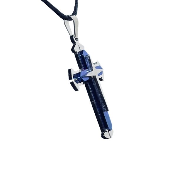 Men's Silver Tone And Blue Multi Layered Cross Pendant (6125) - Picture 3 of 5